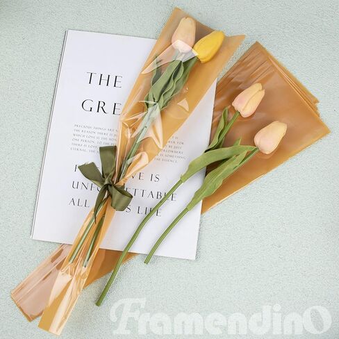 Framendino, 100 Pack Single Rose Clear Bags Flower Packaging Bag Floral Bouquet Wrapping Paper for Birthday Gift Valentines Day in Saudi Arabia