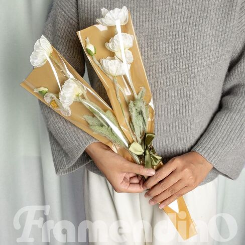 Framendino, 100 Pack Single Rose Clear Bags Flower Packaging Bag Floral Bouquet Wrapping Paper for Birthday Gift Valentines Day in Saudi Arabia
