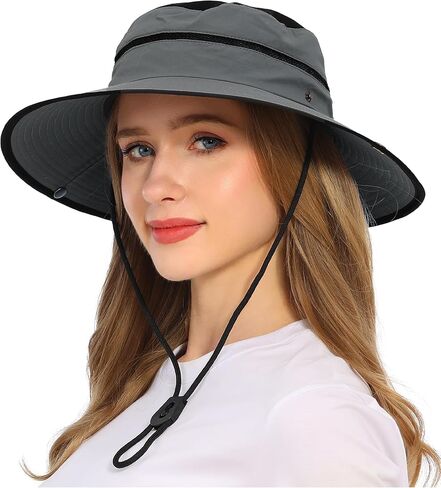 Wide Brim Sun Hat for Women and Men UPF 50+ Packable Mesh Beach Bucket Hats in Saudi Arabia