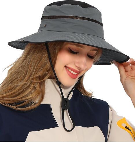 Wide Brim Sun Hat for Women and Men UPF 50+ Packable Mesh Beach Bucket Hats in Saudi Arabia