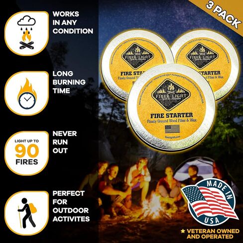 Fire Starter Natural Wood Fiber Tinder, Water Resistant, Survival Kit Camping Kit in Waterproof Tin in Saudi Arabia