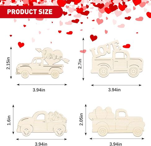 32 Pieces Valentines Day Truck Cutout Unfinished Wood Slices Holiday Unpainted Wooden Truck Cutout Door Hangers Truck Shape Cutout for Valentine Party Decorations DIY Art Crafts Painting Supplies in Saudi Arabia