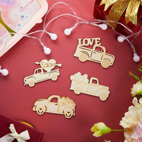 32 Pieces Valentines Day Truck Cutout Unfinished Wood Slices Holiday Unpainted Wooden Truck Cutout Door Hangers Truck Shape Cutout for Valentine Party Decorations DIY Art Crafts Painting Supplies in Saudi Arabia