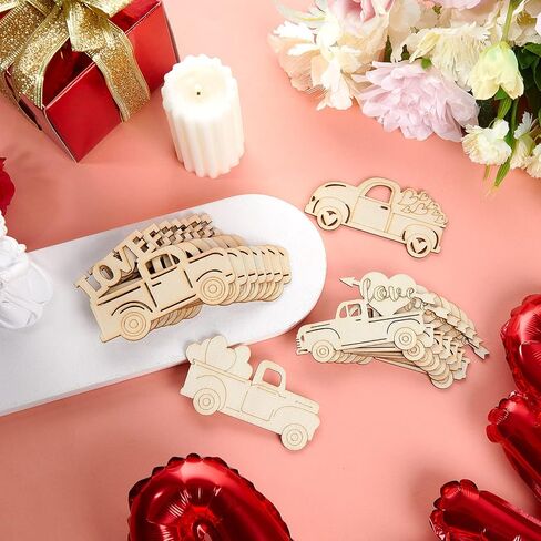 32 Pieces Valentines Day Truck Cutout Unfinished Wood Slices Holiday Unpainted Wooden Truck Cutout Door Hangers Truck Shape Cutout for Valentine Party Decorations DIY Art Crafts Painting Supplies in Saudi Arabia