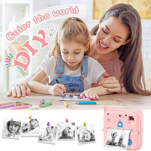 Kids' Instant Print Camera, Featuring a Thermal Printing Function, viewfinder, and 3 Rolls of Paper Film. Includes a complimentary Classic App Compatible with iOS & Android. Available in Pink. in Kuwait