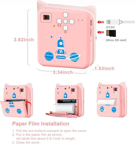 Kids' Instant Print Camera, Featuring a Thermal Printing Function, viewfinder, and 3 Rolls of Paper Film. Includes a complimentary Classic App Compatible with iOS & Android. Available in Pink. in Kuwait