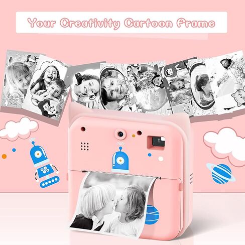 Kids' Instant Print Camera, Featuring a Thermal Printing Function, viewfinder, and 3 Rolls of Paper Film. Includes a complimentary Classic App Compatible with iOS & Android. Available in Pink. in Kuwait
