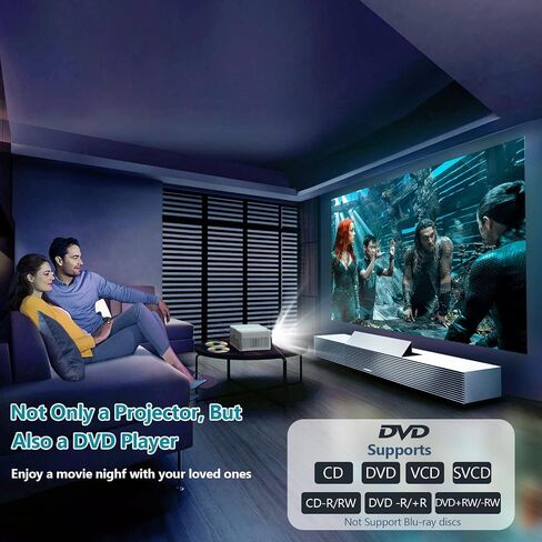 PANSEBA 5G WiFi Bluetooth Projector Built in DVD Player with Projector Screen, 10000 Lux Full HD Supported Mini Portable DVD Projector, Outdoor Movie Projector Compatible with Phone/TV Stick/HDMI in Saudi Arabia