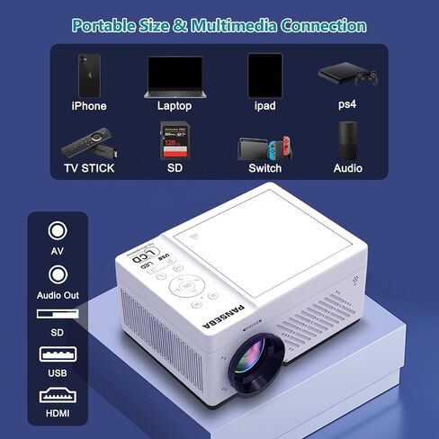 PANSEBA 5G WiFi Bluetooth Projector Built in DVD Player with Projector Screen, 10000 Lux Full HD Supported Mini Portable DVD Projector, Outdoor Movie Projector Compatible with Phone/TV Stick/HDMI in Saudi Arabia