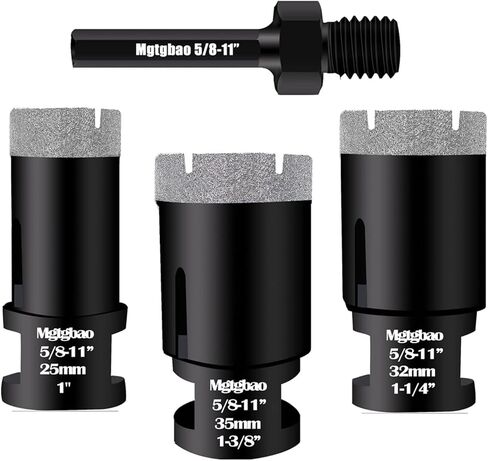 4 قطع من رؤوس المثقاب الأساسية الماسية الجافة من Mgtgbao، مجموعة منشار ثقب الماس لبلاط السيراميك والبورسلين وزجاج حجر الجرانيت مع خيط 5/8-11 بمقاس 1 بوصة (25 مم)، 1-1/4 بوصة (32 مم)، 1-1/2 "(38 ملم) مع ساق سداسية مقاس 3/8. in Kuwait