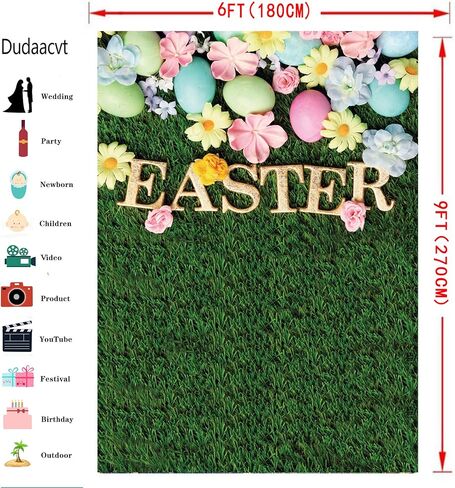 Dudaacvt 6x9ft Easter Backdrop Happy Easter Backdrops Easter Green Grass Colorful Eggs Backdrop Easter Party Decorations Banner in Kuwait