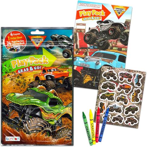 مجموعة هدايا الحفلات - حزمة تحتوي على 12 عبوة لعب Monster Jam Monster Truck مع صفحات تلوين وملصقات وحقائب غنائم والمزيد (لوازم حفلات أعياد الميلاد) in Saudi Arabia