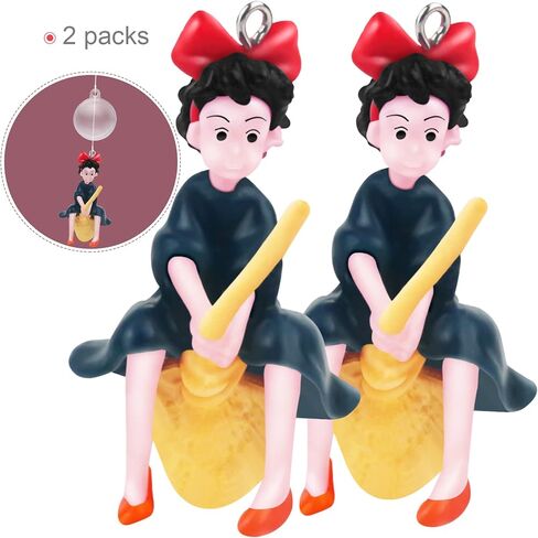 PSMILE 2 قطعة خزان الأسماك العائمة كيكي شخصية خدمة التوصيل مع كرة عائمة جميلة فتاة ساحرة صغيرة ديكورات خزان الأسماك لعبة الأسماك ديكور المناظر الطبيعية العائمة in Kuwait