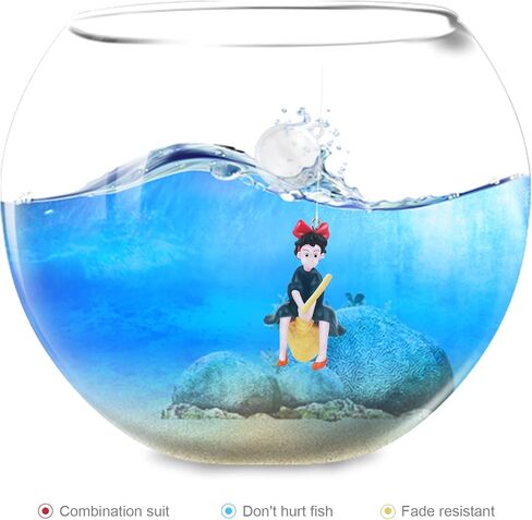 PSMILE 2 قطعة خزان الأسماك العائمة كيكي شخصية خدمة التوصيل مع كرة عائمة جميلة فتاة ساحرة صغيرة ديكورات خزان الأسماك لعبة الأسماك ديكور المناظر الطبيعية العائمة in Kuwait