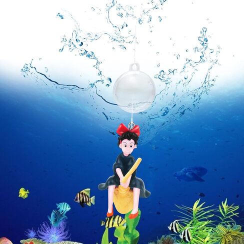 PSMILE 2 قطعة خزان الأسماك العائمة كيكي شخصية خدمة التوصيل مع كرة عائمة جميلة فتاة ساحرة صغيرة ديكورات خزان الأسماك لعبة الأسماك ديكور المناظر الطبيعية العائمة in Kuwait