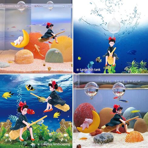 PSMILE 2 قطعة خزان الأسماك العائمة كيكي شخصية خدمة التوصيل مع كرة عائمة جميلة فتاة ساحرة صغيرة ديكورات خزان الأسماك لعبة الأسماك ديكور المناظر الطبيعية العائمة in Kuwait
