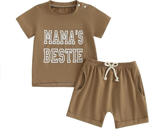 مجموعة ملابس صيفية للأطفال الصغار والبنات والصبيان من Mama's Bestie مطبوعة بأكمام قصيرة وسروال قصير ملابس لحديثي الولادة in Saudi Arabia
