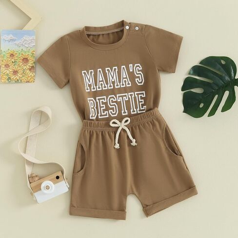 مجموعة ملابس صيفية للأطفال الصغار والبنات والصبيان من Mama's Bestie مطبوعة بأكمام قصيرة وسروال قصير ملابس لحديثي الولادة in Saudi Arabia