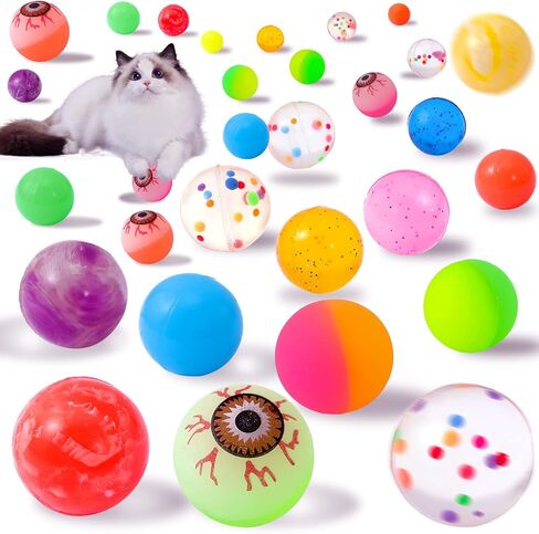 loccmat لعبة القط كرات نطاطة، 30 حزمة كرات لعبة القط، 1.15 بوصة كرة القط، كرات ملونة عالية كذاب للقطط، لعبة القط التفاعلية الكرة للداخلية، لعبة الكرة الحيوانات الأليفة لممارسة واللعب التفاعلي in Kuwait