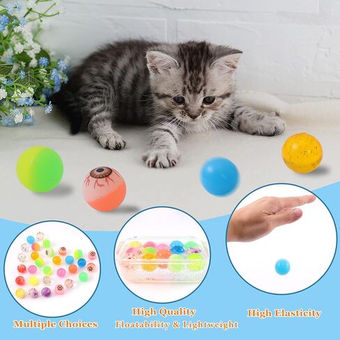 loccmat لعبة القط كرات نطاطة، 30 حزمة كرات لعبة القط، 1.15 بوصة كرة القط، كرات ملونة عالية كذاب للقطط، لعبة القط التفاعلية الكرة للداخلية، لعبة الكرة الحيوانات الأليفة لممارسة واللعب التفاعلي in Kuwait