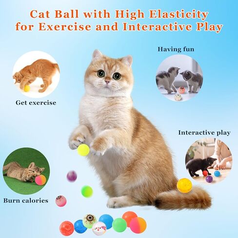 loccmat لعبة القط كرات نطاطة، 30 حزمة كرات لعبة القط، 1.15 بوصة كرة القط، كرات ملونة عالية كذاب للقطط، لعبة القط التفاعلية الكرة للداخلية، لعبة الكرة الحيوانات الأليفة لممارسة واللعب التفاعلي in Kuwait