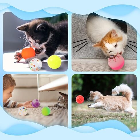 loccmat لعبة القط كرات نطاطة، 30 حزمة كرات لعبة القط، 1.15 بوصة كرة القط، كرات ملونة عالية كذاب للقطط، لعبة القط التفاعلية الكرة للداخلية، لعبة الكرة الحيوانات الأليفة لممارسة واللعب التفاعلي in Kuwait