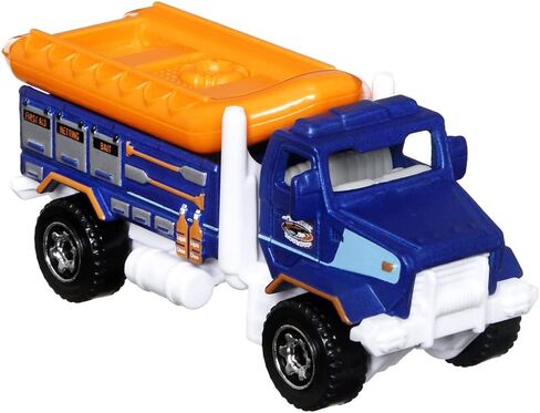 مجموعة لعب السيارة المصبوبة من Matchbox Hitch & Haul - إنقاذ هجوم سمك القرش للغواص في أعماق البحار ~ مجموعة من 7 قطع ~ شاحنة إنقاذ رابيدز مع طوف قابل للفصل يسحب مقطورة مع جت سكي ~ تتضمن سمكة قرش وغواصين in Saudi Arabia