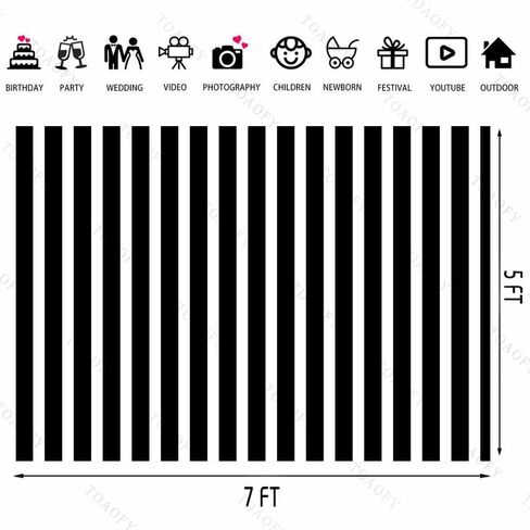 5x3ft Photo Studio Booth Background Props Black and White Vertical Stripe Birthday Baby Shower Party Decorations Banner Backdrops for Photography TAY396 in Saudi Arabia