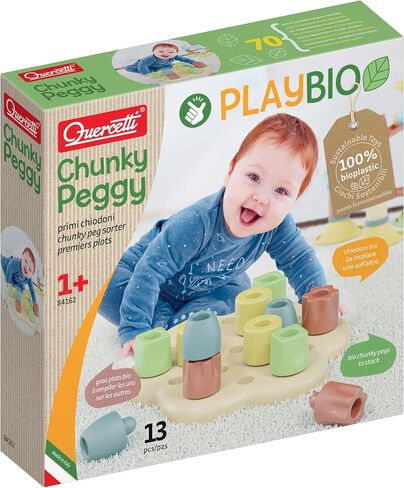 Quercetti Chunky Peggy PlayBio Stacking Toy - Classic Play for Motor Skill Development, Made with Recyclable Bioplastic, for Toddlers and Little Kids Ages 1-3 Years in Saudi Arabia