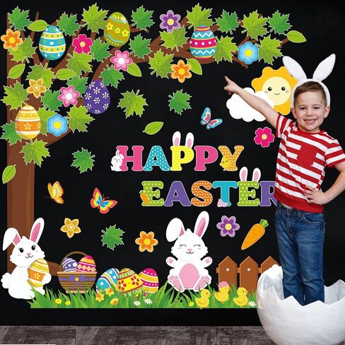 Pasimy Easter Bulletin Board Decorations Set Christian Easter Classroom Decorations Easter Bunny Egg Paper Cut Outs for School Nursery Spring Easter Birthday Party Supplies(Bunny) in Kuwait