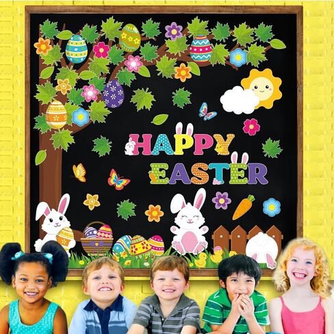 Pasimy Easter Bulletin Board Decorations Set Christian Easter Classroom Decorations Easter Bunny Egg Paper Cut Outs for School Nursery Spring Easter Birthday Party Supplies(Bunny) in Kuwait