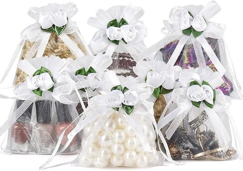 HRX حزمة أكياس الأورجانزا البيضاء الوردية 50 قطعة، 4 × 4.7 بوصة صغيرة شبكية برباط حقائب هدايا حقائب مجوهرات لحفلات الزفاف لصالح حلوى عيد الميلاد in Kuwait