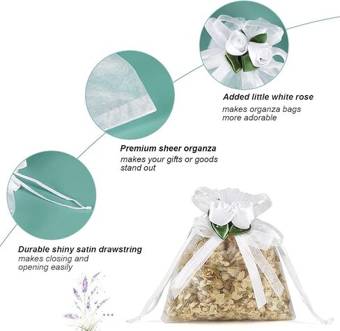 HRX حزمة أكياس الأورجانزا البيضاء الوردية 50 قطعة، 4 × 4.7 بوصة صغيرة شبكية برباط حقائب هدايا حقائب مجوهرات لحفلات الزفاف لصالح حلوى عيد الميلاد in Kuwait