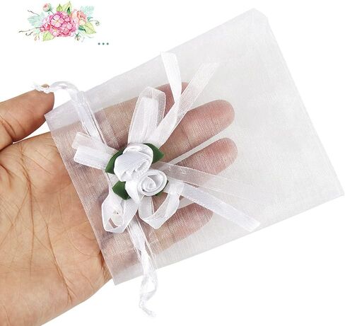 HRX حزمة أكياس الأورجانزا البيضاء الوردية 50 قطعة، 4 × 4.7 بوصة صغيرة شبكية برباط حقائب هدايا حقائب مجوهرات لحفلات الزفاف لصالح حلوى عيد الميلاد in Kuwait