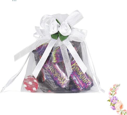 HRX حزمة أكياس الأورجانزا البيضاء الوردية 50 قطعة، 4 × 4.7 بوصة صغيرة شبكية برباط حقائب هدايا حقائب مجوهرات لحفلات الزفاف لصالح حلوى عيد الميلاد in Kuwait