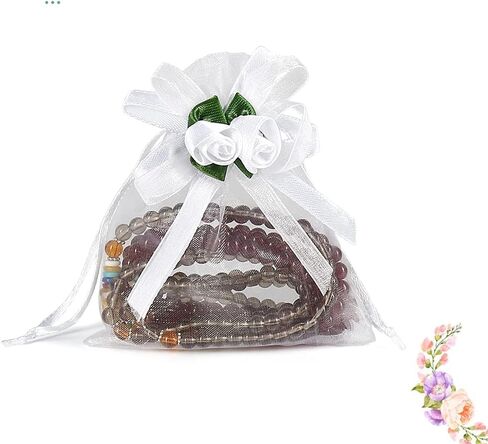 HRX حزمة أكياس الأورجانزا البيضاء الوردية 50 قطعة، 4 × 4.7 بوصة صغيرة شبكية برباط حقائب هدايا حقائب مجوهرات لحفلات الزفاف لصالح حلوى عيد الميلاد in Kuwait