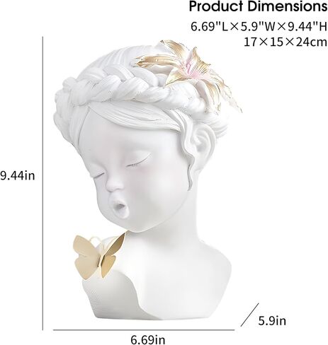 awnr الأبيض رئيس النحت فتاة التماثيل خمر مع الزنابق الوردي والفراشة الذهبية الراتنج تمثال الذهب ديكور المقتنيات الجمالية ديكور المنزل الفريد لرف طاولة القهوة للفتيات in Kuwait