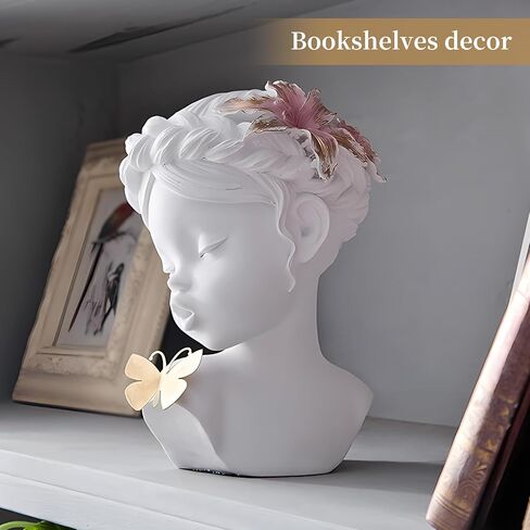 awnr الأبيض رئيس النحت فتاة التماثيل خمر مع الزنابق الوردي والفراشة الذهبية الراتنج تمثال الذهب ديكور المقتنيات الجمالية ديكور المنزل الفريد لرف طاولة القهوة للفتيات in Kuwait