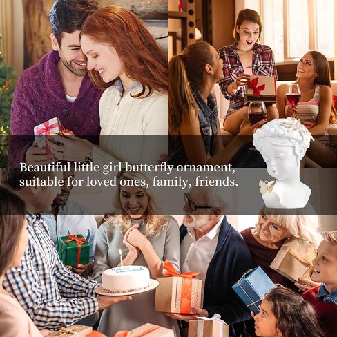 awnr الأبيض رئيس النحت فتاة التماثيل خمر مع الزنابق الوردي والفراشة الذهبية الراتنج تمثال الذهب ديكور المقتنيات الجمالية ديكور المنزل الفريد لرف طاولة القهوة للفتيات in Kuwait