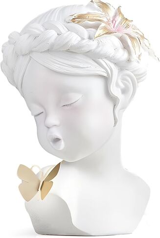 awnr الأبيض رئيس النحت فتاة التماثيل خمر مع الزنابق الوردي والفراشة الذهبية الراتنج تمثال الذهب ديكور المقتنيات الجمالية ديكور المنزل الفريد لرف طاولة القهوة للفتيات in Kuwait