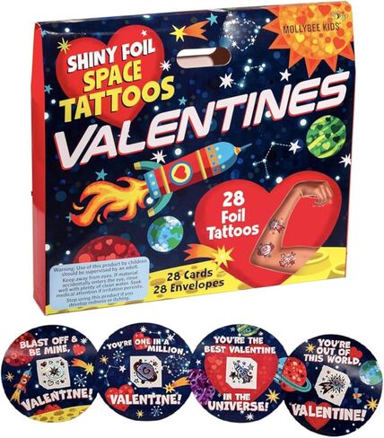 وشم وبطاقات عيد الحب في الفضاء الخارجي للأطفال من موليبي كيدز للفصول المدرسية، 28 وشمًا وبطاقات in Kuwait