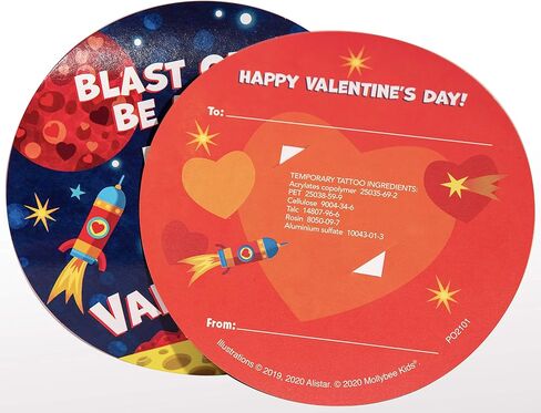 وشم وبطاقات عيد الحب في الفضاء الخارجي للأطفال من موليبي كيدز للفصول المدرسية، 28 وشمًا وبطاقات in Kuwait