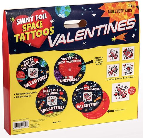 وشم وبطاقات عيد الحب في الفضاء الخارجي للأطفال من موليبي كيدز للفصول المدرسية، 28 وشمًا وبطاقات in Kuwait