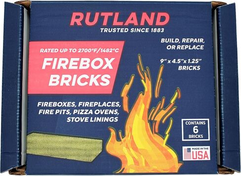 Rutland Soapstone Fire Bricks, Premium Firebricks for Wood-Burning Fireplaces & Woodstoves, Blue-Gray, 2,700+ F, Case of 6 in Kuwait
