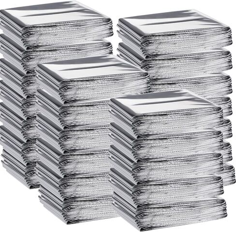Macarrie 100 Pack Emergency Thermal Blankets Foil Space, Silver in Saudi Arabia