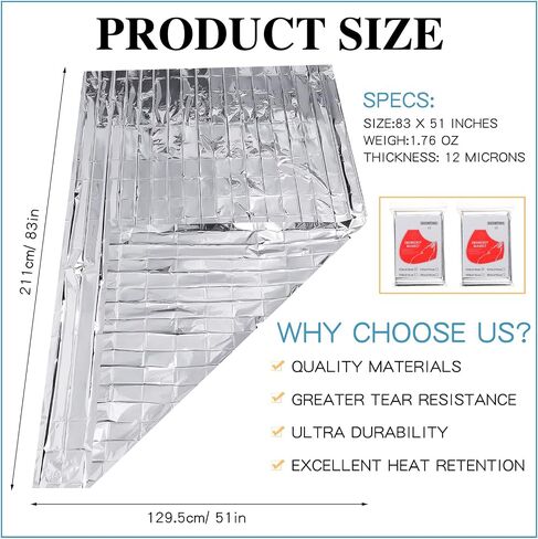 Macarrie 100 Pack Emergency Thermal Blankets Foil Space, Silver in Saudi Arabia