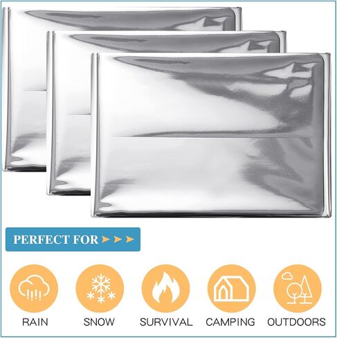 Macarrie 100 Pack Emergency Thermal Blankets Foil Space, Silver in Saudi Arabia