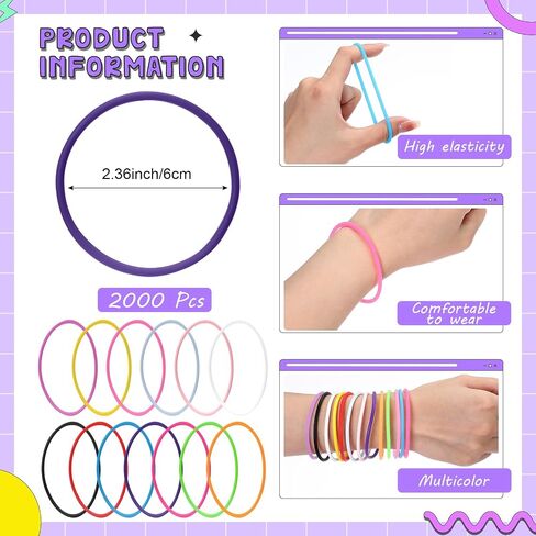Nuenen 2000 Pcs Colorful Silicone Jelly Bracelets Bulk 80's Silicone Bracelets Neon Jelly Bracelets Silicone Wristband Rainbow Hair Ties for Kids Gift Bracelets for Rock Pop Star Disco Party Favors in Saudi Arabia