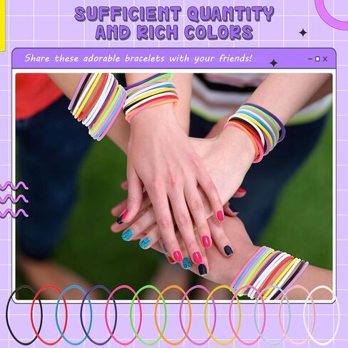 Nuenen 2000 Pcs Colorful Silicone Jelly Bracelets Bulk 80's Silicone Bracelets Neon Jelly Bracelets Silicone Wristband Rainbow Hair Ties for Kids Gift Bracelets for Rock Pop Star Disco Party Favors in Saudi Arabia