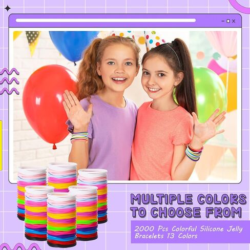 Nuenen 2000 Pcs Colorful Silicone Jelly Bracelets Bulk 80's Silicone Bracelets Neon Jelly Bracelets Silicone Wristband Rainbow Hair Ties for Kids Gift Bracelets for Rock Pop Star Disco Party Favors in Saudi Arabia